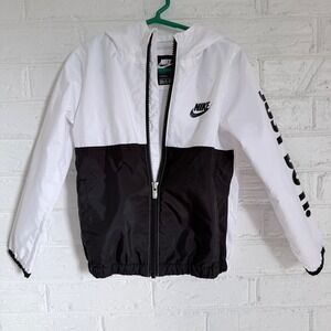 Nike Kids Windbreaker Jacket White Black Just Do‎ It Hooded Size 4T